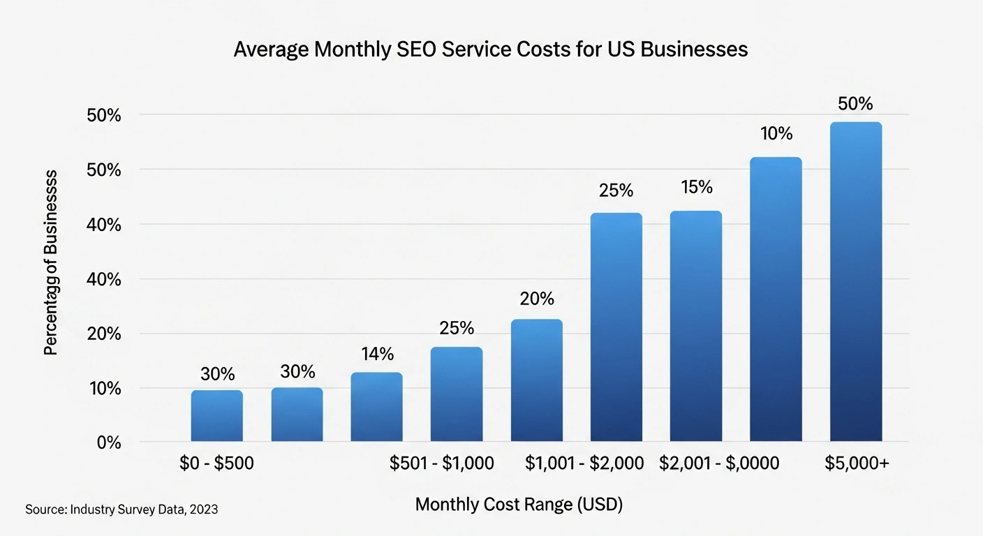 A chart showing the average cost of monthly SEO services for US businesses.